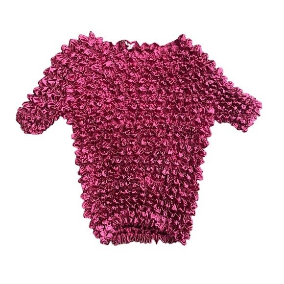 Vintage Tops - VINTAGE 90s Scrunchy stretchy fuschia pink short sleeved top S/M